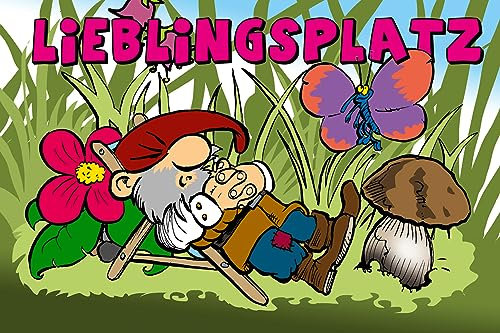 AGDeko® Schild aus Holz 12x18cm Lieblingsplatz Zwerg im Garten zum Aufhängen oder Stellen Raum Dekoration