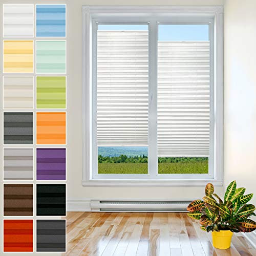 Plisart Premium Plissee Klemmfix Ohne Bohren, Weiß 100x110cm, Sonnenschutz, Lichtdurchlässig, Easyfix Rollo Plissees für Fenster, Faltrollo, Jalousie zum Klemmen, Plisseerollo