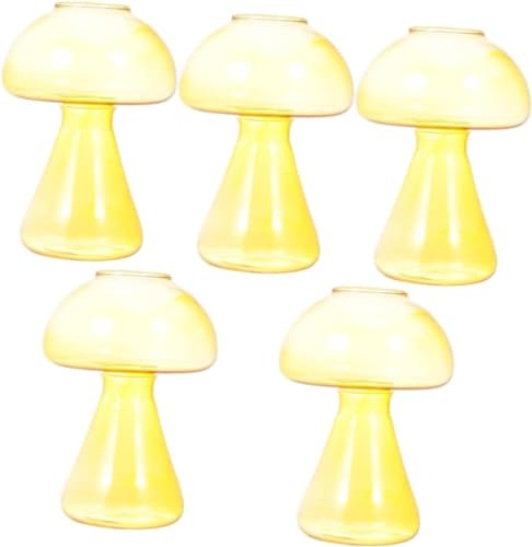 Clear Decorative Glass Flower Vase ，Glass Flower Vase 5pcs Mushroom Vase Adorno Para Mesa De Hydroponic Vase Hydroponic Plants Martini Glasses Mushroom Glasses Glass Flower Vase Creative Vase Desktop