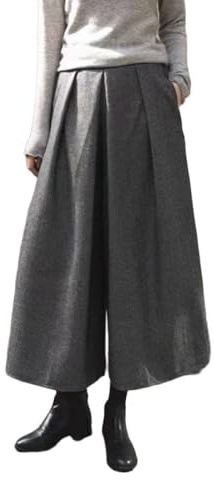 LIROMA Pantaloni A Gamba Larga da Donna Invernali, Pantaloni Palazzo alla Moda A Vita Alta Pantaloni Culottes in Misto Lana A Spina di Pesce Pantaloni Eleganti Larghi alla Caviglia Pantaloni con Ta