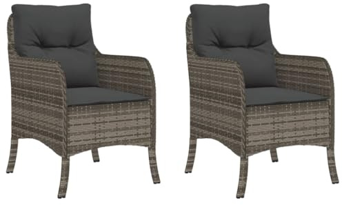 vidaXL Gartenstuhl mit Kissen 2 STK., Sessel für den Außenbereich, Gartensessel mit pulverbeschichtetem Stahlrahmen, Terrassensessel Outdoor Stuhl, Grau Poly Rattan