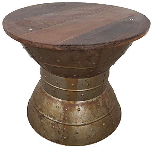 Indoortrend Couchtisch Massivholz 60 cm rund - Loungetisch Loft Look - Beistelltisch Holz Industrial Style - Maße: B: 60x T: 60 x H: 54 cm