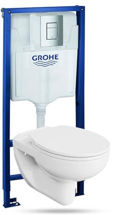 LAVITA Vorwandelement Solido + Wand Hänge WC Arctic Weiß Spülrandlos + WC-Sitz SoftClose Verchromter Knopf | Komplettset Unterputz Spülkasten Toilette Komplett Sett WC