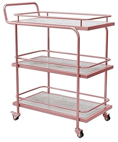 Servierwagen für die Hausbar, Küchenwagen mit Rädern, mobiler Kaffee-Barwagen für Zuhause, Küche, Esszimmer, Wohnzimmer, Party (Roségold, 3 Schichten)