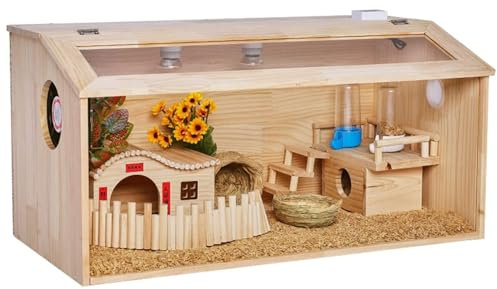 Großer Haustierhaus Käfig Hamsterkäfig und Lebensraum Spielplatz Rutin Hühner Futterbox mit aufklappbarem Deckel für Kaninchen, Meerschweinchen, Rutin Huhn
