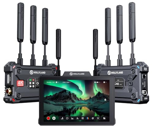 Hollyland Pyro S+ Pyro 7 Kamera Field Monitor SDI&HDMI 4K Video Funkstrecke, 7 1500nit 400m Reichweite 60ms Latenz Auto Dual-Band Hopping APP Überwachbar Sender/Empfänger/Monitor (1 Set)