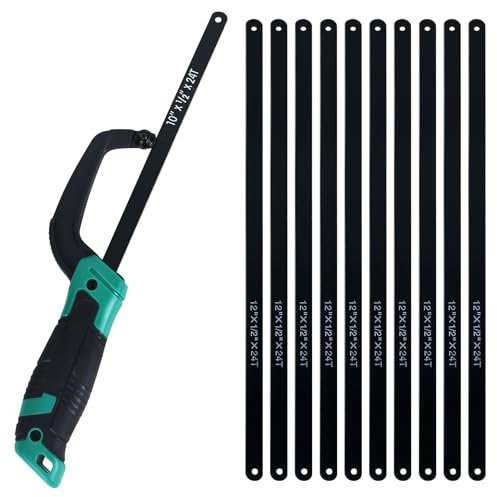 Mini Hacksaw Flexible, Adjustable Mini Metal Saw, Multifunctional Hand Saw, Handheld Hacksaw, Universal Metal Hacksaw, Small Hack Saw with10 Saw Blades for Plastic PVC Pipe Tile and Wood Cutting