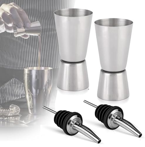 Vaso medidor de cóctel de 2 piezas, vaso medidor doble para ginebra, con 2 vertedores, medidor de barra de acero inoxidable, coctelera, para bar, fiesta, vino, cóctel, plateado