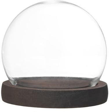 M METERXITY Cloche Glass Dome, D3.9In Ball Jar with Wooden Base for DIY Snow Globes/Small Plants/Flowers/Candles/Models/Souvenirs, Glass Display Case [Burnt]