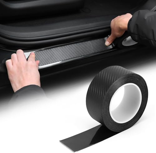 QWORK® Auto Kohlefaser Aufkleber, Kohlefaser Einstiegsleisten Schutz Aufkleber, 5cm X 10m Carbon Folie Selbstklebende, Auto Stoßstange Schutzfolie