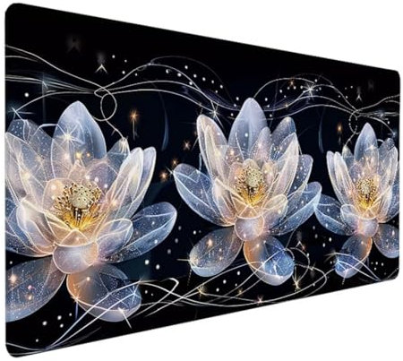 Gaming Mauspad XXL 800 x 300 x 3 mm Flüssigmetall Großes Mousepad mit vernähten Kanten Wasserdicht und rutschfest Verbessert Präzision und Geschwindigkeit Für PC, MacBook, Laptop. Kristall Blume 6 C