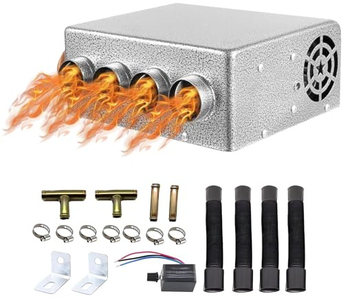 12V Car Auxiliary Heater, 4 Ports Under Dashboard Compact Heater, Universal Automobile Interior Heater with Speed Switch, Windscreen Defroster Demister, Car Heater Assembly for Car Truck RVs