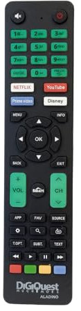 Digiquest Telecomando ALAD1N0 Universale pronto all’uso per tv SAMSUNG,LG,SONY,PHILIPS,PANASONIC, TELEFUNKEN o programmabile per altri brand | Tasti fluorescenti e dedicati alle piattaforme streaming