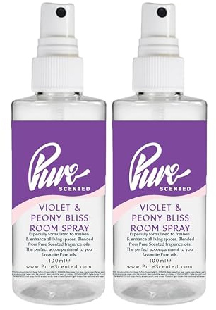 Pure Scented 200ml Room & Fabric Sprays 2 x 100ml Suitable For Home, Car, Caravan, Work, Gym Bags, Odour Eliminators (2 x 100ml, Violet & Peony Bliss)