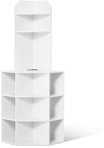 VEVOR Armoire Rangement d'angle Haute, 163,3 cm, Meuble d'angle en Bois à 6 Niveaux avec Ports et Prises USB et étagères réglables, Meuble Cuisine Angle Autonome pour Salon, Cuisine, buanderie, Blanc