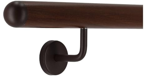 TIBU Handlauf Aluminium Nussbaum Holz Dekor 30-600cm Wandhandlauf Treppe gewinkelte Edelstahlhalter, Länge 70 cm mit 2 Halter und halbrunde Kappe