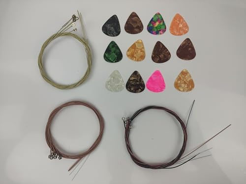 yixiaoboda 3 Sets Acoustic Guitar Strings Replacement Steel Guitar Strings (Gold, Brass, Multicolor) with 12 Pieces Celluloid Guitar Picks 3 Sizes for Electric Acoustic Guitar Beginners Performers