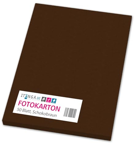 itenga farbiger Fotokarton 50 Blatt A4 300 g/qm² - Tonpapier Tonkarton Bastelpapier Bastelkarton Bogen durchgefärbt zum kreativen Gestalten und Basteln (SCHOKOBRAUN)
