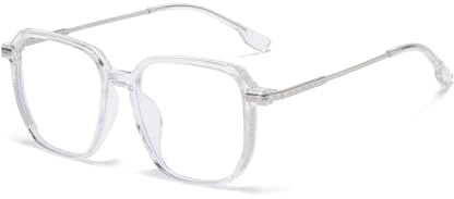 LJCZKA Quadratisch Blaulichtfilter Brille Damen Herren, Übergroß Metall Rahmen Blaulichtbrille Eckig Anti-Müdigkeit Computerbrille für Gaming, TV (Transparent, 0.0, x)