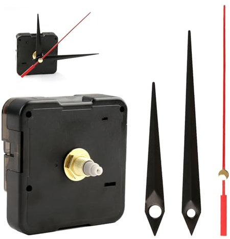 Meccanismo Orologio da Parete Silenzioso con Lancette, Movimento al Quarzo con Albero da 12mm per Pannelli 4-6mm, Kit Fai-da-Te per Riparazione o Creazione Orologi da Parete, Alta Precisione