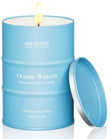 M&SENSE Ocean Waters Scented Candles Summer Soy Candle,Beach Candle for Stress Relief Meditation Relaxing, Housewarming Gifts for Women Men, 11.3oz 70 Hour Long Burning
