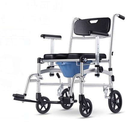 HADECOLL Chaise De Chevet 4 en 1 avec Pot, Chaise De Douche Pliable en Aluminium, Toilettes avec Accoudoirs Et Dossier, Fauteuil Roulant De Transport Étanche pour Personnes Âgées, 170 Kg, A