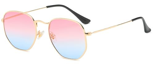 Hviomru Retro Polygon Sonnenbrille Herren Damen Vintage Quadrat Mode Sechseck Brille