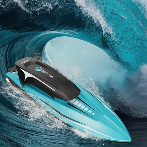 OBEST Barco teledirigido 2,4 GHz, 20 km/h, lancha teledirigida con Luces, 2 baterías, anticolisión, para Piscinas, Lagos y estanques, Ideal para Adultos y niños