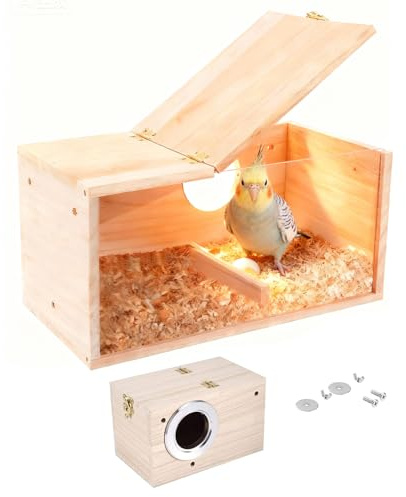Zyiphor Nido Nidificazione Casa Casetta per Uccellini Legno Massiccio Trasparente Scatola di Accoppiamento con Finestra Visualizzazione per Pappagallini Inseparabili Riproduzione (12x12x19,5cm)