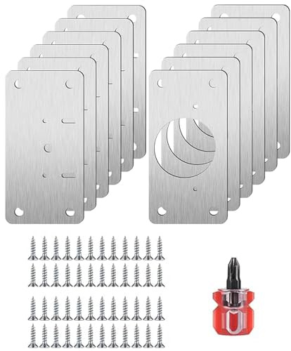 12 Pcs Stainless Steel Cabinet Hinge Repair Plates for Wardrobe Cupboard | Rust Resistant Build, With Fitting Tools, Multi-Hole Load Bearing, Damaged Door Repair, Wide Furniture Compatibility