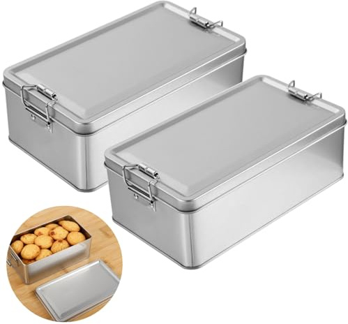 2 Pcs Metal Storage Box with Lid, 7.3 x 4.1 in Silver Rectangular Tinplate Box, Buckle Latch Box, Home Storage Container for Treats, Gifts, Small Items and Crafts