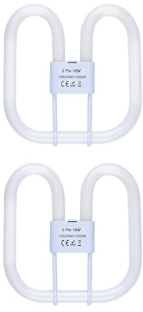 B4U GR8 2 Pin 16W Bathroom Light Bulb, CFL Fluorescent Light Tubes 16W, 2D Flat Butterfly Bulb for Flush Ceiling Light, Warm White 3500K, 2 Pack