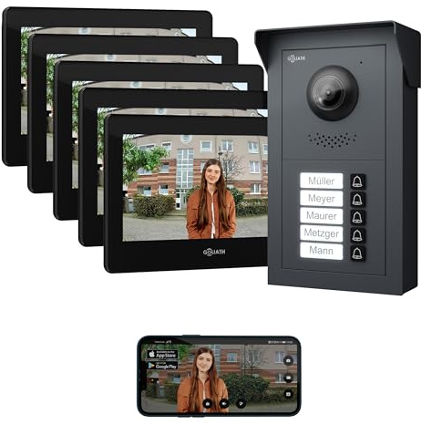 GOLIATH Basic Line Türklingel & Türsprechanlage mit Kamera für [MEHRFAMILIENHAUS] mit Smartphone App - Klingel mit Kamera & Monitor - Doorbell Camera - Video Sprech - & Gegensprechanlage mit Türöffner