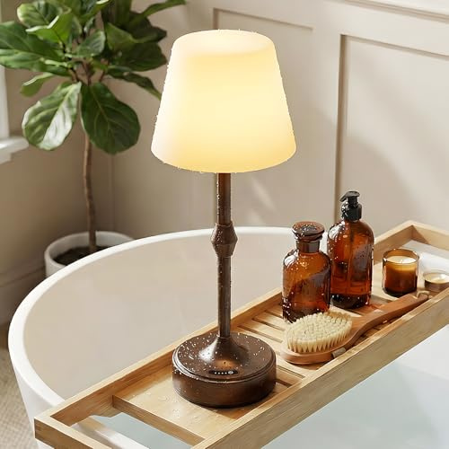 ERLUQYU IP65 Waterproof Shower Lamp for Bathroom, Cordless Lamp Rechargeable Battery Operated, 3-Colors Dimmable Wireless Touch Lamp for Bathtub, Shower Light, Bath Light and Relaxing Routines, 1 Pack