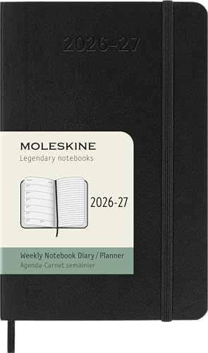 Moleskine Veckokalender 2026–2027 – 18-månaders kalender med anteckningsområde, mjukt omslag och gummibandslås, färg svart, fickformat 9 x 14 cm