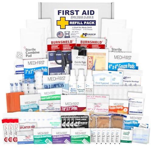 First Aid Kit Refill for Workplace 4 Shelf Wall Cabinets No Medications 519 Piece