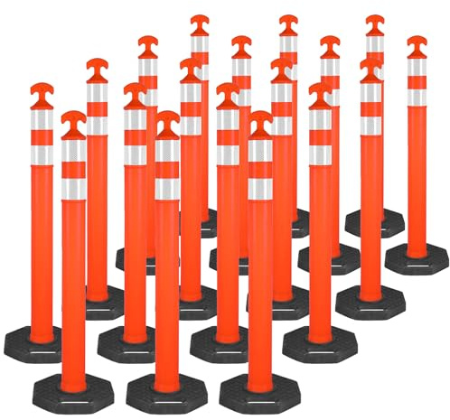 42 Traffic Delineator Posts 18 Packs with Weighted Base, Orange Safety Cones with Reflective Collars Traffic Cones for Construction, Road Work, Parking Lot Control