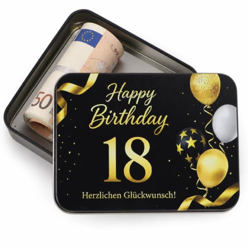 18. Geburtstag Junge Geldgeschenk Verpackung zum 18 Geburtstag Mädchen | Schachtel + Karte Geschenk 18 Geburtstag Junge Geschenk zum 18. Geburtstag Mädchen Geld Geschenkbox Schwarz Gold