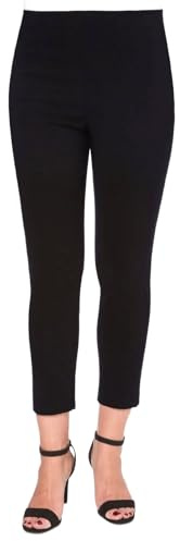 Roman Originals Capri Trousers for Women UK Cropped Pants with Pockets Ladies 3/4 Length Bengaline Stretch Legging Crop Pull On Tregging Elasticated Waist Work Office Slim - Black - Size 18