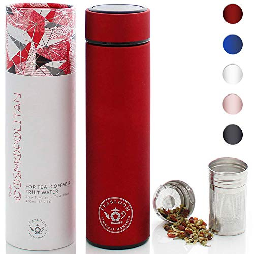 Teabloom Becher für alle Getränke - 480 ml/Isolierflasche aus gebürstetem Metall - Teeflasche - Reiseflasche - Für kaltes Gebräu - 2-Wege-Zubereiter - In 5 Farben erhältlich