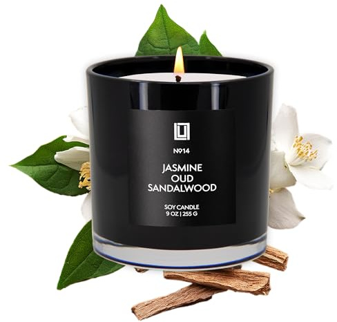 Lulu Candles | Jasmine, Oud & Sandalwood | Luxury Scented Soy Jar Candle | Hand Poured in The USA | Highly Scented & Long Lasting (9 Oz.)