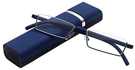 KoKoBin Lesebrille mit Ultraleichtem TR90 Rahmen Lesehilfe Halbbrille aus Metallrahmen mit Halbrahmen Sehehilfe mit Brillenetui für Damen und Herren(Blau,+2.5)