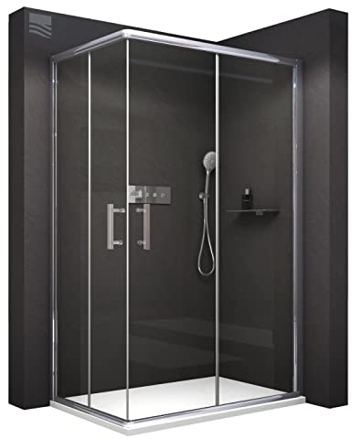 Bernstein Duschkabine 120 x 90 x 195 cm ESG-Glas Duschabtrennung Eckeinstieg EX506 mit Aluminium Rahmen, Eckdusche mit Schiebetüren, Echtglas-Dusche aus ESG-Sicherheitsglas und Nano-Beschichtung