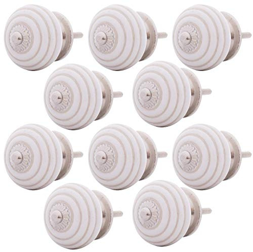 Knober 10 Stück in Weiß ALBA Weiß | verziert | Montur aus Edestahl | Möbelknöpfe 40mm Knauf | Gewinde metrisch M3 |