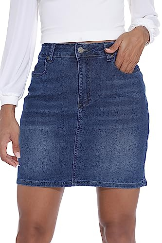 GUANYY Minijupe en Jean pour Femme, Coupe ajustée, décontractée, Extensible, Taille Haute, Bleu, Taille S