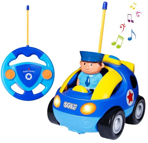 SGILE RC Auto Ferngesteuertes Spielzeugauto für Kleinkinder und Kinder, RC Polizeiauto mit Licht und Musik, Auto Spielzeug Cartoon Fahrzeug Geschenk Blau