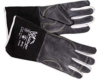 WELDINGER Schweißerhandschuhe WIGpro Gr. S/8 feines Rindnarbenleder schwarz mit Stulpe aus Rindspaltleder