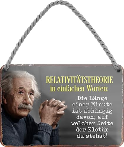 schilderkreis24 - Blechschilder Lustiger Albert Einstein Zitat Spruch Relativitätstheorie Worten. Klotür Deko Toilette Bad Klo Hängeschild Metallschild Schild Geschenkidee 18x12cm
