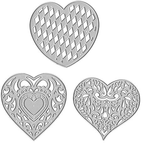 Hying 3 PCS Valentines Love Heart Frame Cutting Dies for Card Making, Hollow Diamond Pattern Heart Die Cuts Mesh Grid Dies Stencil Embossing Tool Scrapbooking DIY Etched Craft Dies