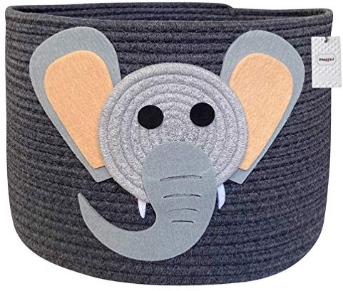 Inwagui Groß Aufbewahrungskorb Geflochten aus Baumwollseil Baby Wäschekorb Elefant Deko Baumwolle Seil Korb für Spielzeug im Kinderzimmer, Dunkelgrau